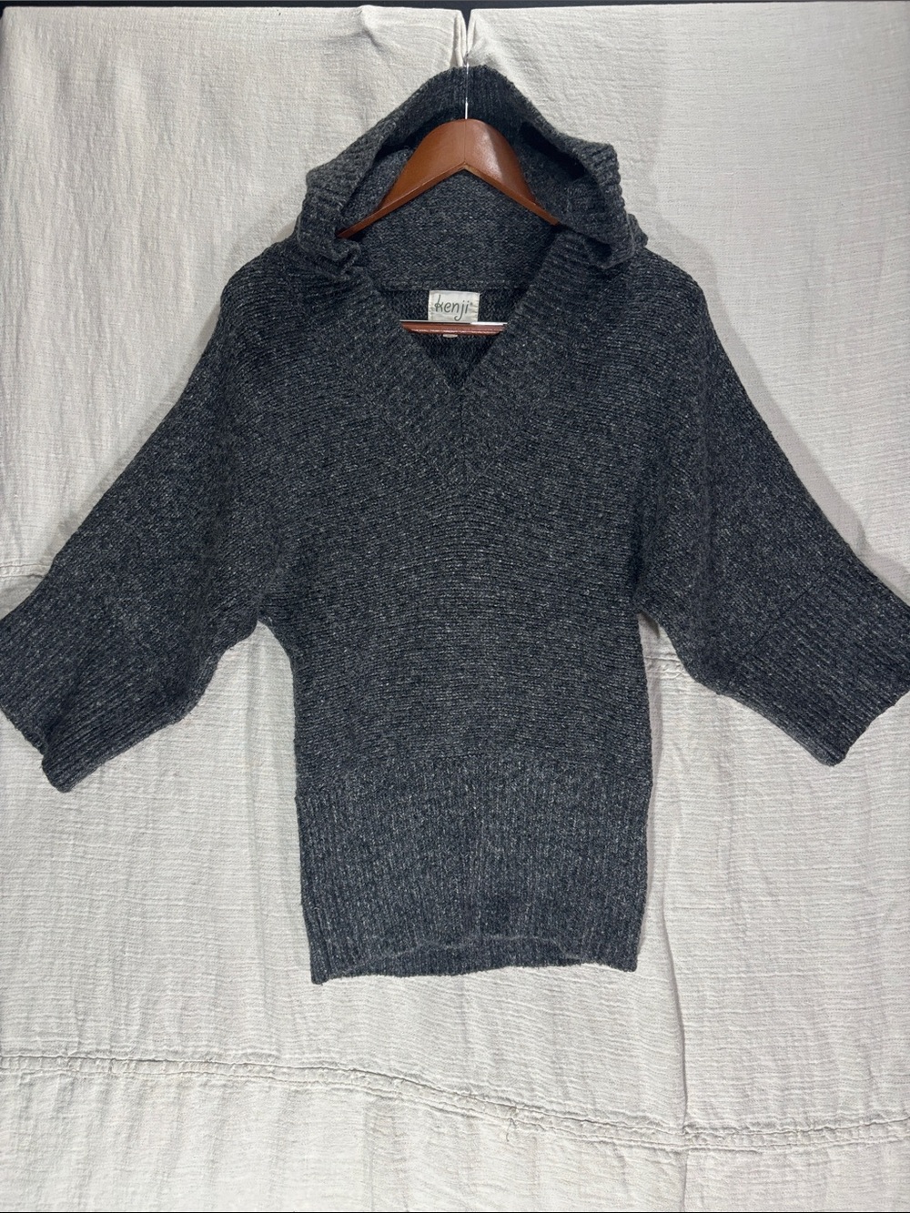 Kenji Charcoal Wool Blend Hooded Knit Pullover Sweater EUC Small Dolman